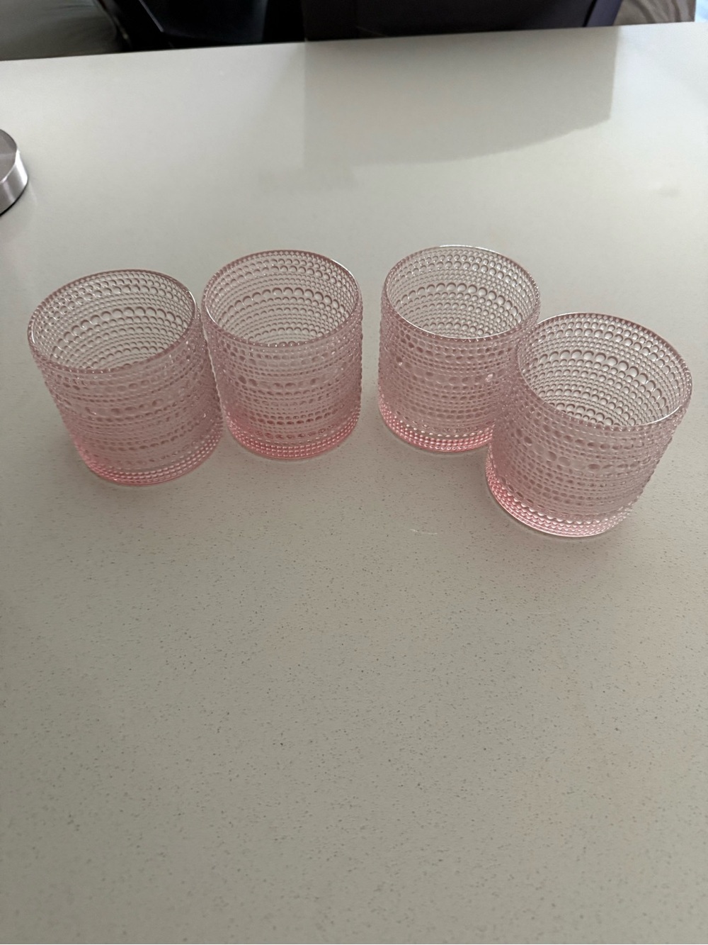 Home Goods- Set of 4 Pink Textured Glass Tumblers - Washed never used